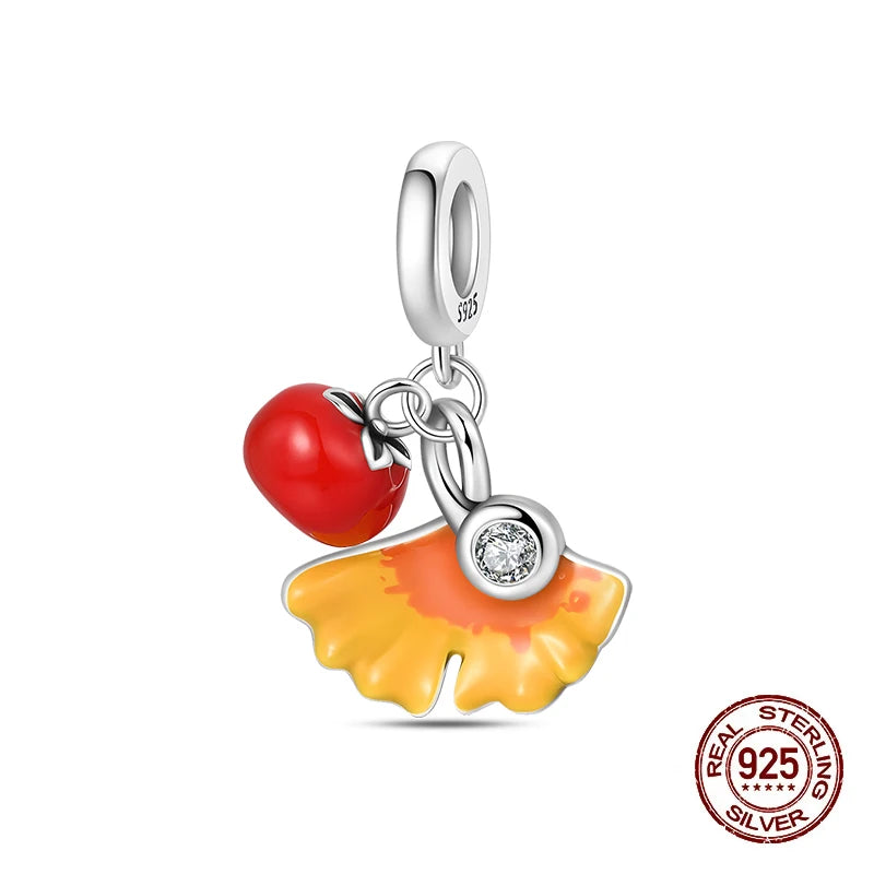 Herbst Neue 925 Sterling Silber Braun Maple Leaf Kürbis Biene Charms Bead Fit 3mm 925 Original Armbänder DIY schmuck Warmes Geschenk