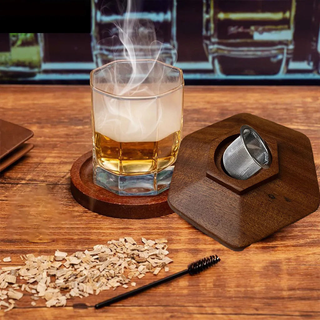 Räucher-Set mit Glasplatte, Cocktail-Räucher-Set mit 4 Holzspäne, Barkeeper-Zubehör für Whisky-Getränke, Raucher-Geschenkset für Männer