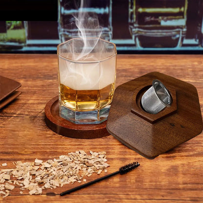 Räucher-Set mit Glasplatte, Cocktail-Räucher-Set mit 4 Holzspäne, Barkeeper-Zubehör für Whisky-Getränke, Raucher-Geschenkset für Männer