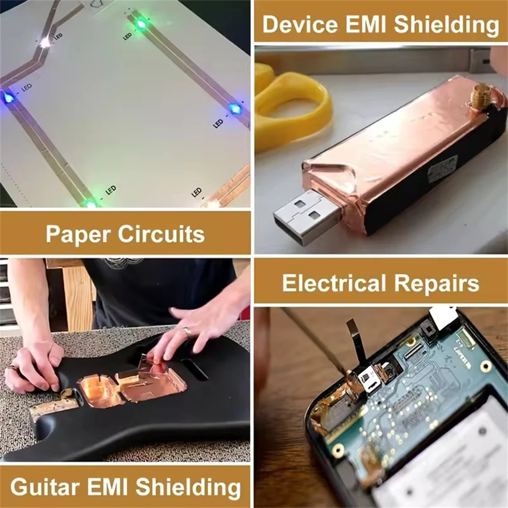 20 m doppelseitiges leitfähiges Kupferfolienband, hochtemperaturbeständiges, schneckenförmiges EMI-Abschirmband für DIY-Schaltkreisreparaturen
