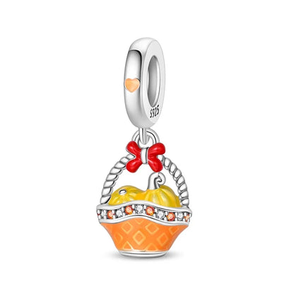 Kürbishaus-Perlen und Kuchen-Donut-Herzform aus 925er-Sterlingsilber, dreifach baumelnder Charm, passend für Armbänder, goldene orangefarbene Anhänger-Geschenke