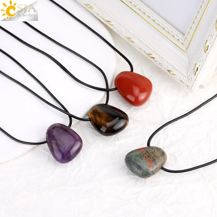 CSJA Naturstein Nugget Anhänger Halskette für Mann Heilung Kristall Amethysten Tigerauge Rhodonit Rosenquarz Charms Schmuck H551