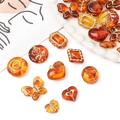 Acryl Retro Bernstein Gold Barock Kunststoff Perle Herz Blume Schmetterling Perlen für Halskette Armband DIY Schmuck herstellung