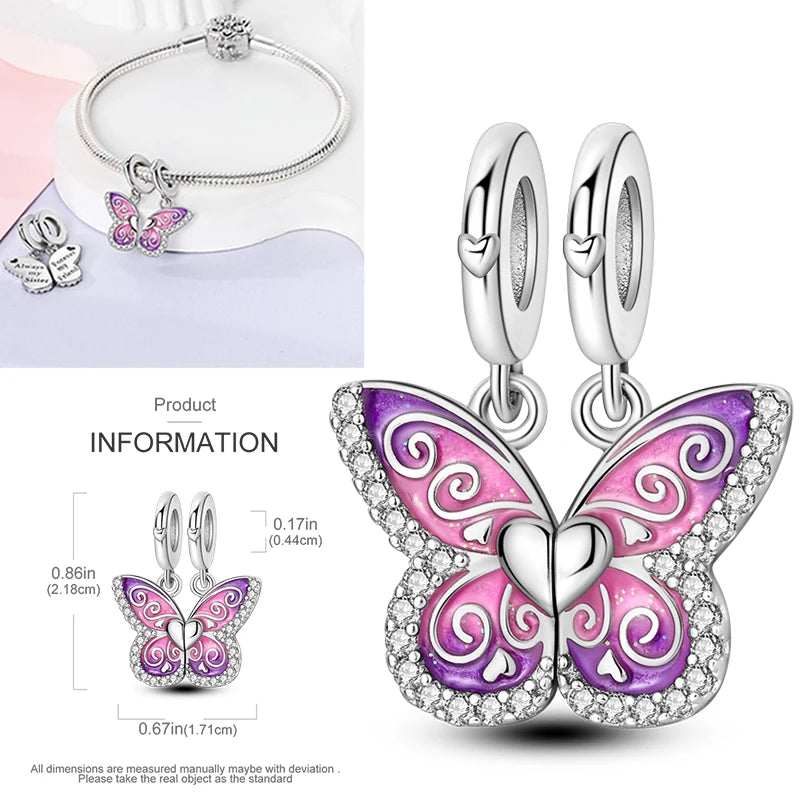 Sicherheitsketten aus 925er-Sterlingsilber, violette Serie, Schmetterling, Widder, Zwillinge, passend für Original-Armbänder, DIY-Schmuckherstellung, Geschenk für Frauen