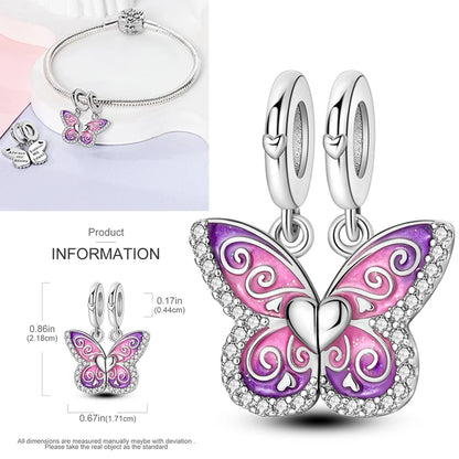 Sicherheitsketten aus 925er-Sterlingsilber, violette Serie, Schmetterling, Widder, Zwillinge, passend für Original-Armbänder, DIY-Schmuckherstellung, Geschenk für Frauen