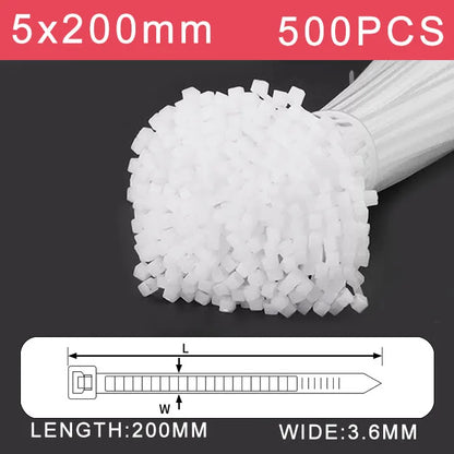 250/500/1000 Stück weiße selbstsichernde Kunststoff-Nylon-Kabelbinder 3 * 100 3 * 150 4 * 200 Befestigungsring Nylon-Klemmband mit Schloss