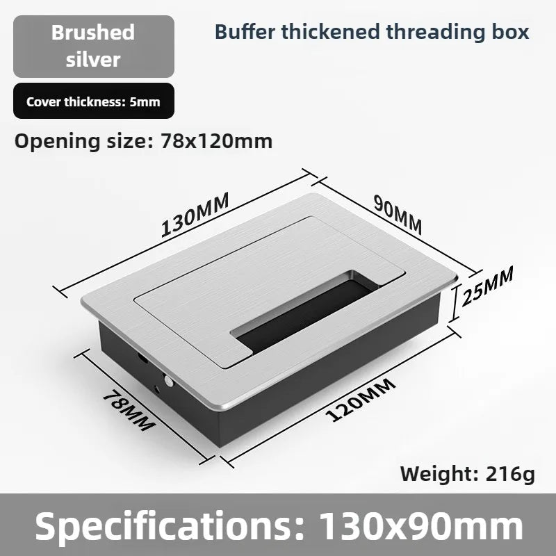 1 Stück rechteckige Schreibtisch-Kabeldurchführungen aus Aluminiumlegierung, Abdeckung für Kabelloch, Kabelauslass, Oberflächen-Tischkabelloch, Möbelbeschläge