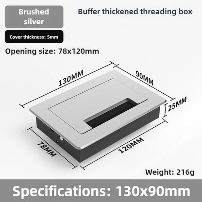1 Stück rechteckige Schreibtisch-Kabeldurchführungen aus Aluminiumlegierung, Abdeckung für Kabelloch, Kabelauslass, Oberflächen-Tischkabelloch, Möbelbeschläge