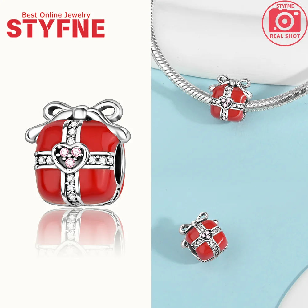 S925 Silber Weihnachten Schneeflocke Charms Herzförmige Glänzende Zirkon Perle Fit Original Armband Diy Edlen Schmuck Weihnachten Geschenk