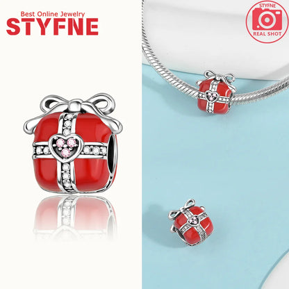 S925 Silber Weihnachten Schneeflocke Charms Herzförmige Glänzende Zirkon Perle Fit Original Armband Diy Edlen Schmuck Weihnachten Geschenk