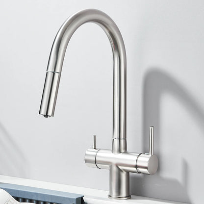 Gefilterter Küchenspüle-Wasserhahn mit einziehbarem Sprühgerät, Messing-Wasserfilterhahn, Trinkwasserhahn, Waschbeckenmischer für die Küche