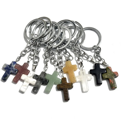 20 stücke Natürliche Stein Kristall Quarz Schlüsselbund Frauen Männer Handtasche Hangle Auto Schlüssel Halter Raw Mineral Stein Schlüsselring Schmuck