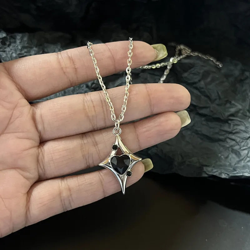 Silber Kreuz besetzte Diamant vierzackige Stern Halskette für Männer und Frauen Vintage Schlüsselbein Kette Party Schmuck