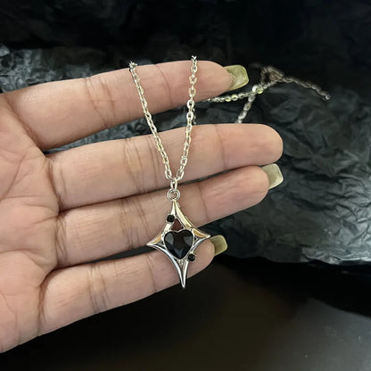 Silber Kreuz besetzte Diamant vierzackige Stern Halskette für Männer und Frauen Vintage Schlüsselbein Kette Party Schmuck