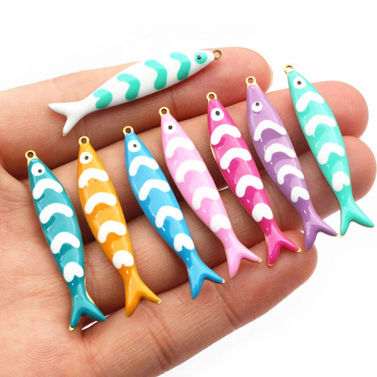 10 Stück 40x8mm Edelstahl Emaille Fisch Charms Anhänger DIY Schmuck Making Zubehör Erkenntnisse für Halsketten Ohrringe Armbänder