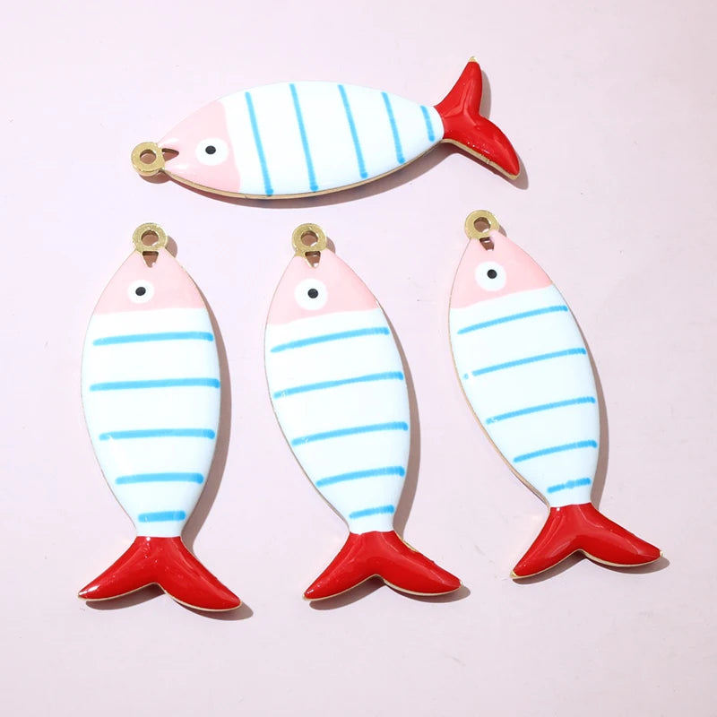 10 Stück 40x14mm Edelstahl Emaille Streifen Fisch Charms Anhänger DIY Schmuck Making Zubehör Erkenntnisse für Halsketten Ohrringe