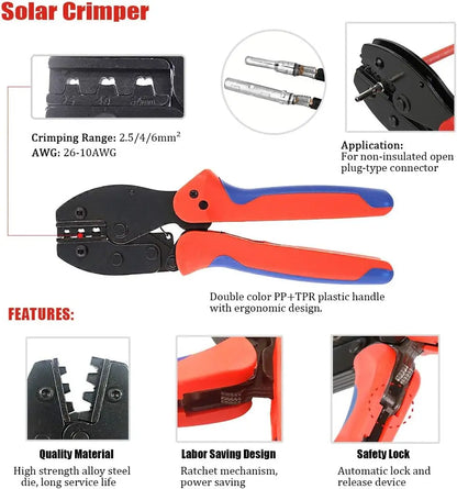 Solarpanel-PV-Kabel-Crimpwerkzeug-Set für AWG14-10 2,5/4/6 mm2 mit Abisolierer, Schneider, Solarschlüssel und Solaranschlüssen