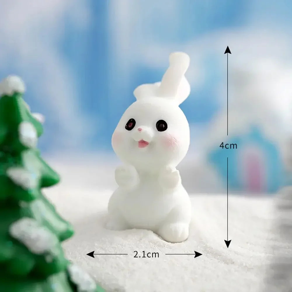 Figuren Miniatur Niedlicher Schneemann Hase Weihnachtskaninchen Mikrolandschaft Ornament Schreibtischzubehör Feengarten Heimdekoration
