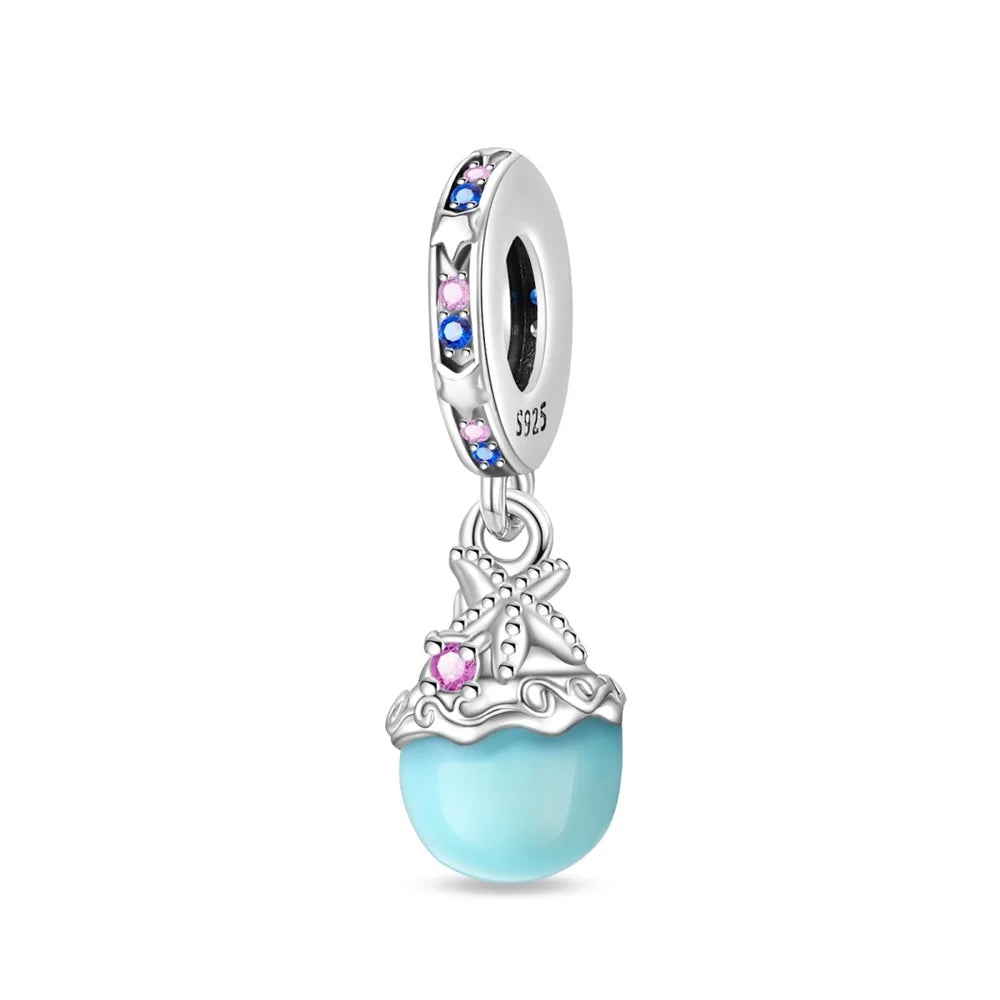 Beliebter Charm-Anhänger aus 925er-Sterlingsilber mit Delfin, sicherer Kette, Muschel und Qualle, passend für Armbänder, exquisites Strandparty-Geschenk