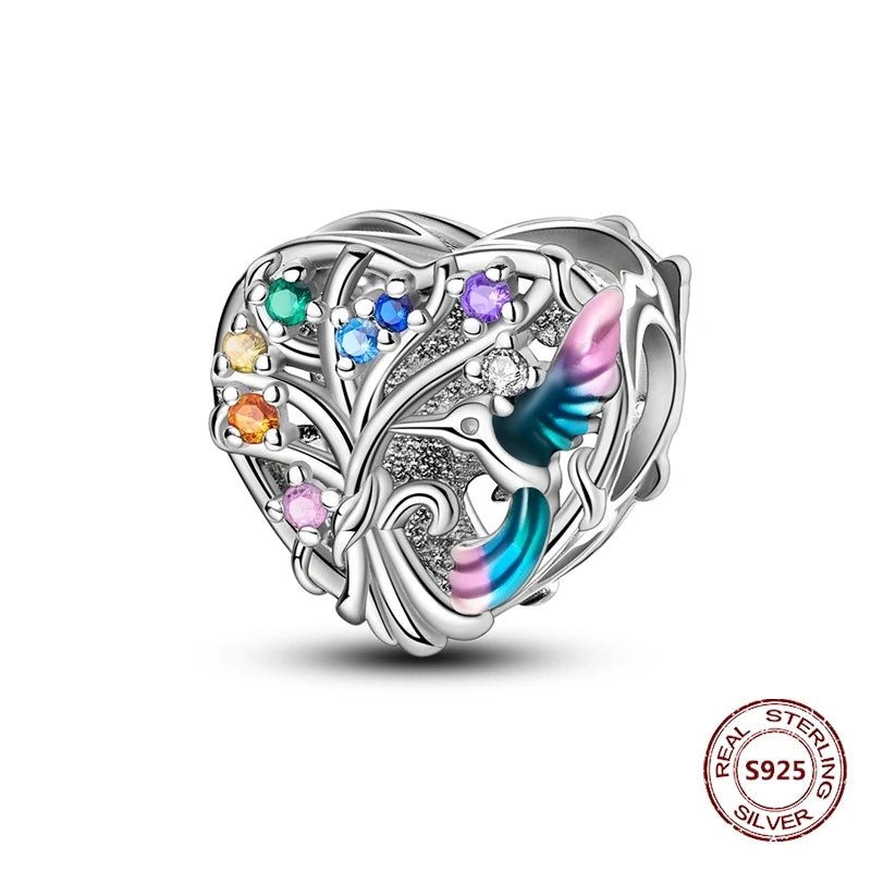Gelber Sonnenblumen-Charm aus 925er Silber, Original-Zirkon, Kolibri, Einhorn-Charms, passend für Armbänder, DIY-Schmuck für Frauen, Hochzeitsgeschenk