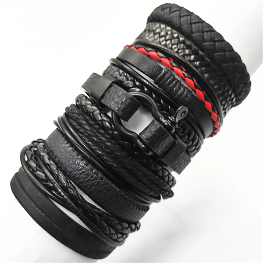 10 Pcs/Set Black Wrap Woven New Fashion Handmade Men Bracelets Male Women Leather Bracelets Men Bangle Wholesale Jewelry Gift