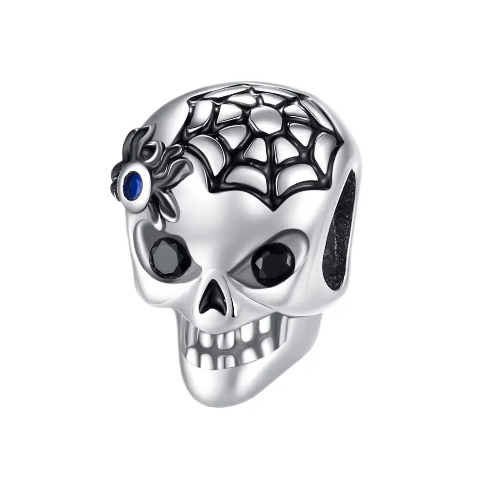Atemberaubender Geisterrosen-Perlen aus 925er-Sterlingsilber und Spinnen-Seidenschädel-Anhänger, passend für Armbänder, Halloween-Anhänger, Accessoires, Geschenke