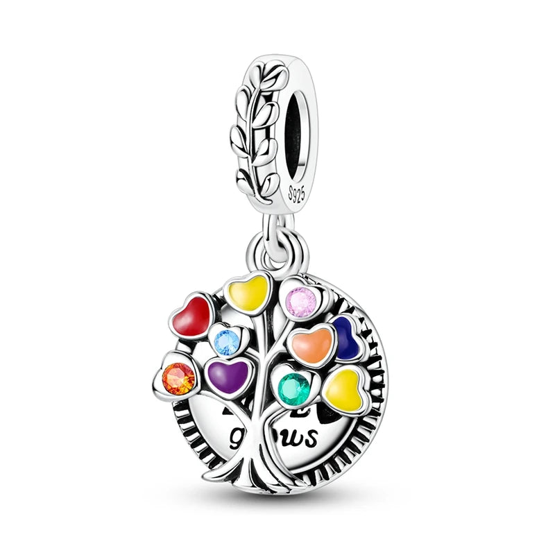 Funkelnde 925er-Sterlingsilber-Charm mit buntem Zirkon, festen Clip-Perlen und Engel-Anhänger, passend für Armbänder und Halsketten, exquisite Geschenke