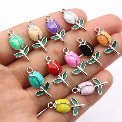 20 Stück 21x10mm Emaille Rose Knospe Blume Charms Anhänger Legierung Metall DIY Schmuckherstellung Zubehör Erkenntnisse für Halskette Ohrringe
