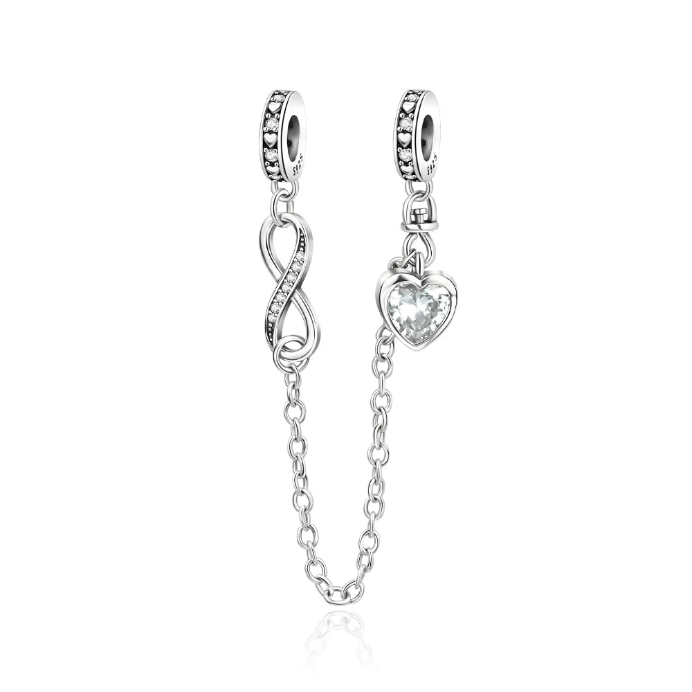 Romantische Schleifenperlen aus 925er-Sterlingsilber und herzförmiger, unendlicher baumelnder Charm, passend für Armbänder, schöne Schmuck-Accessoires, Geschenke