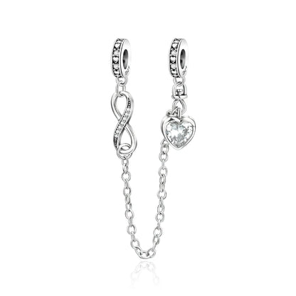 Romantische Schleifenperlen aus 925er-Sterlingsilber und herzförmiger, unendlicher baumelnder Charm, passend für Armbänder, schöne Schmuck-Accessoires, Geschenke