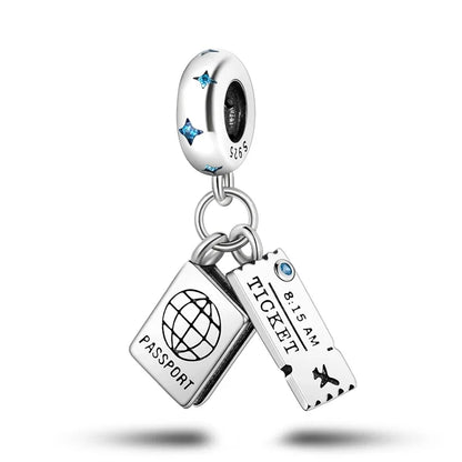 Reisepass-Charms aus 925er-Sterlingsilber, passend für Original-Armbänder, DIY-Flugzeug-Erde-Perlen für die Schmuckherstellung als Geschenk