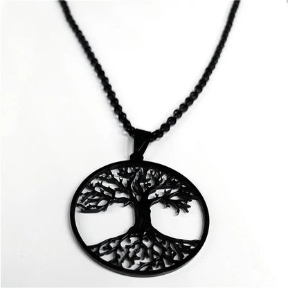 2024 Tree of Life Stainless Steel Long Necklace for Men Black Color Necklaces &amp; Pendants Jewelry cadenas para hombre N834S03