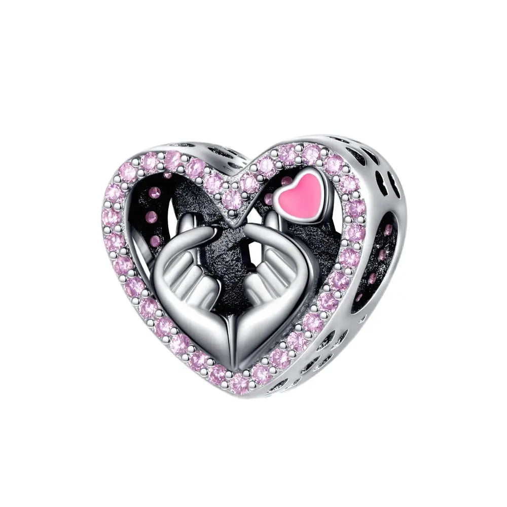 Romantischer 925 Sterling Silber Liebesschlüssel Herz-zu-Herz Charm für DIY Armband Halskette Verlobung Party Geschenke