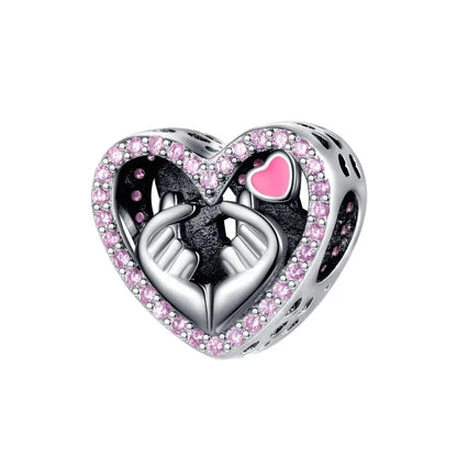 Romantischer 925 Sterling Silber Liebesschlüssel Herz-zu-Herz Charm für DIY Armband Halskette Verlobung Party Geschenke