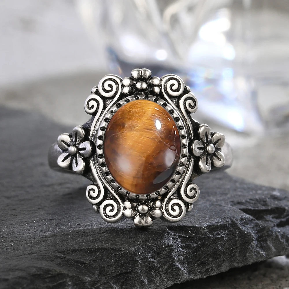 925 Silber Blume 8 * 10 mm Mondstein Ring Vintage Stil Damen Party Schmuck Geschenk für Frauen