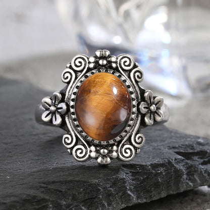925 Silber Blume 8 * 10 mm Mondstein Ring Vintage Stil Damen Party Schmuck Geschenk für Frauen
