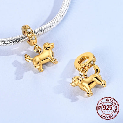 Heißer Verkauf Dackel Charms 925 Sterling Silber Golden Retriever Welpe Baumeln Anhänger Fit Armreif Armband Halskette DIY Schmuck