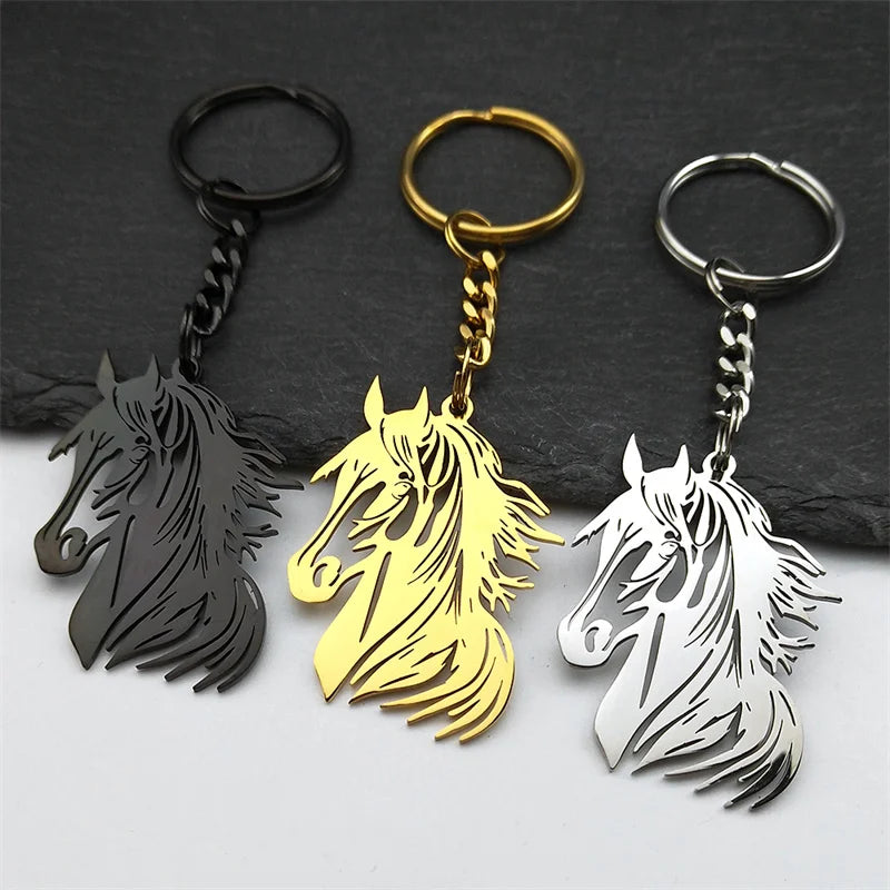 Hiphop Pferd Pony Kopf Tier Schlüsselbund Für Frauen Männer Edelstahl Gold Silber Farbe Männliche Tasche Charme Schlüsselring Schmuck Geschenke