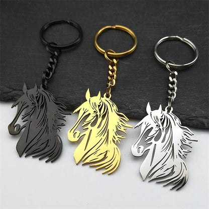 Hiphop Pferd Pony Kopf Tier Schlüsselbund Für Frauen Männer Edelstahl Gold Silber Farbe Männliche Tasche Charme Schlüsselring Schmuck Geschenke