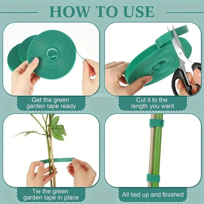 Selbstklebender Nylon-Kabelbinder für Pflanzen, grün, verstellbare Pflanzen, Hakenschlaufenunterstützung, Gartenschnur, Verband, wiederverwendbare Verschluss-Klebebandstreifen