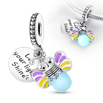 Original 925er Silber-Charm-Perlen, leuchtender, leuchtender Glühwürmchen-Schmetterlings-Anhänger, passend für Armbänder, Charm-Herstellung von Schmuck