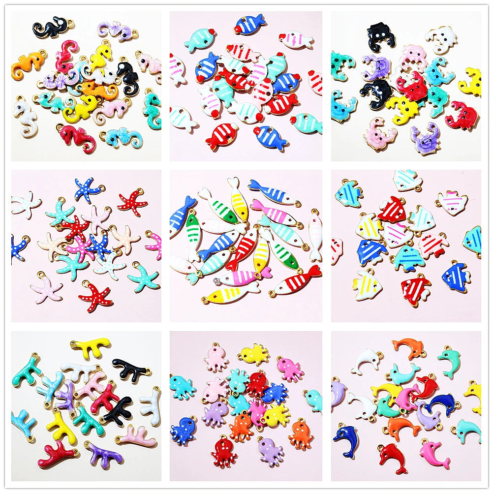20 Stück Ozean Meeres tiere Krabben Seestern Riff Fisch Klavier Emaille Anhänger Charm Edelstahl DIY Schmuck Making Zubehör