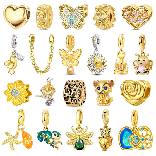 Heißer Verkauf 925er Sterlingsilber Löwenperlen & Chamäleon Baumeln Charm Fit Schlangenarmband Boutique Halskette Goldener Anhänger Geschenk