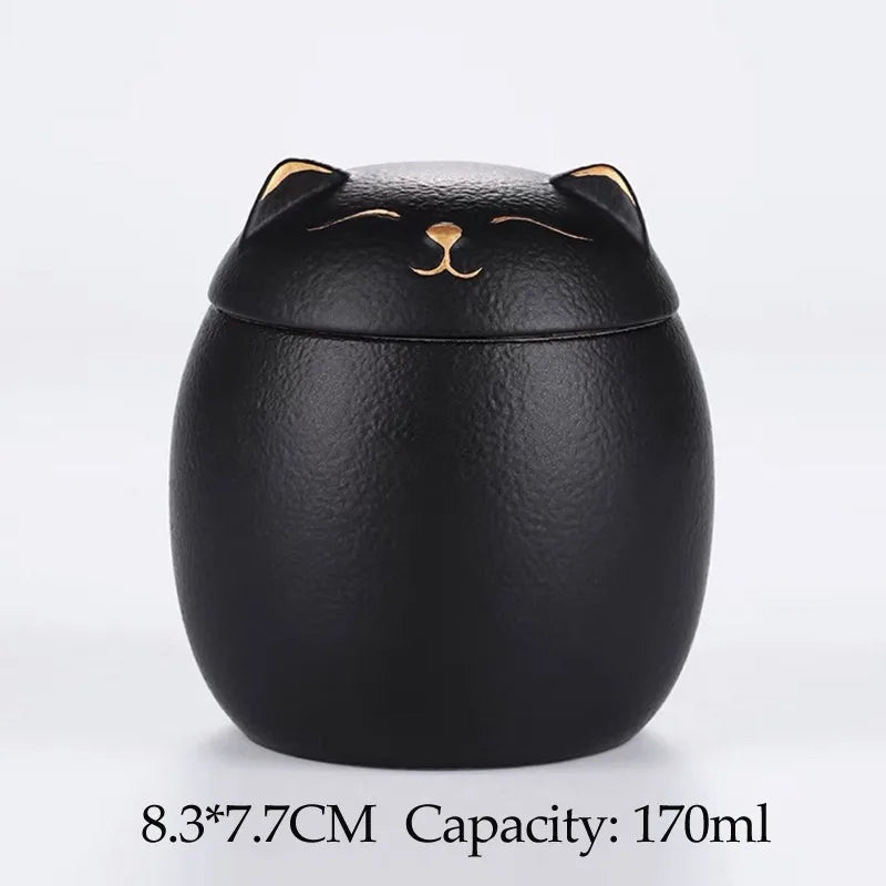 Urn for pet ashes, cat shape memorial cremation urns, hand crafted black, decorative urns for burial dog, ceramic sealed jar