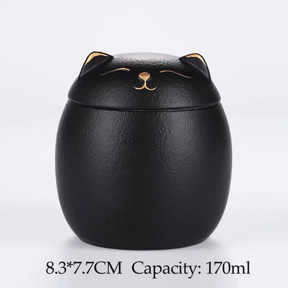 Urn for pet ashes, cat shape memorial cremation urns, hand crafted black, decorative urns for burial dog, ceramic sealed jar