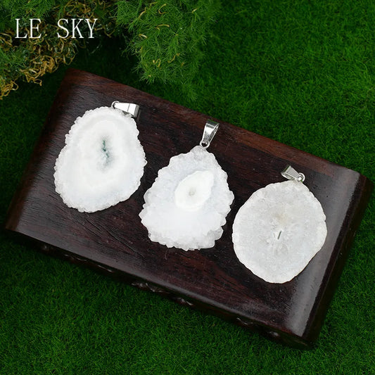 Neue natürliche Druzy Stein Anhänger Sonnenblume weiß Kristall Anhänger Charms für die Herstellung von DIY Schmuck Halskette Zubehör