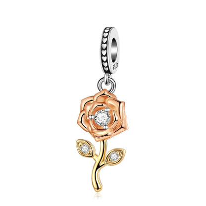 Bunter Schmetterlingsanhänger aus 925er-Sterlingsilber mit Blumen, Perlen, Käfer und Marienkäfer, passend für Armbänder, exquisite Anhänger-Geschenke