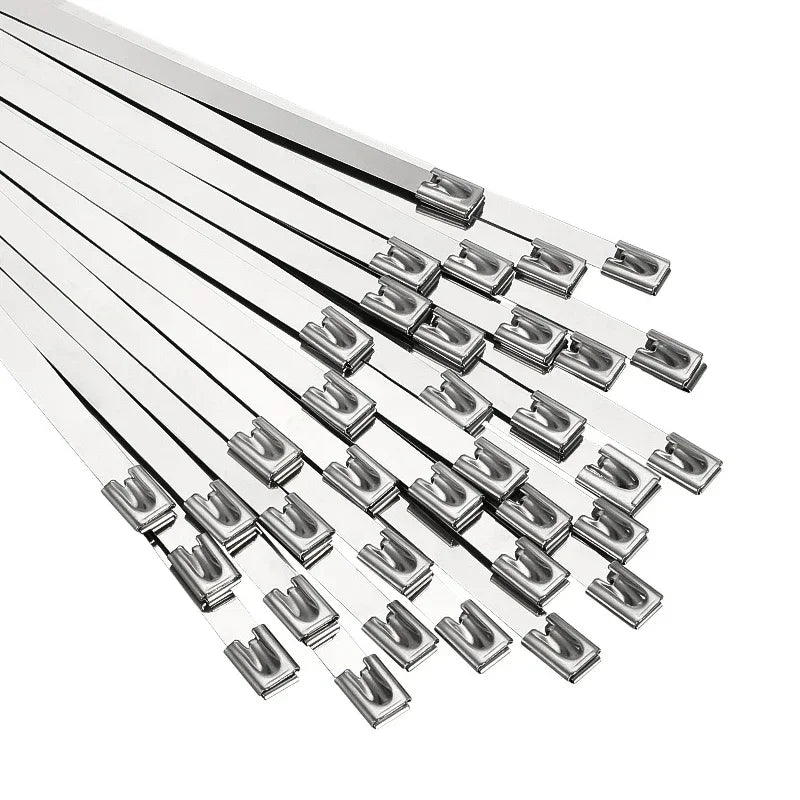 100 Stück 304 # Edelstahl-Kabelbinder Hochbelastbare Selbstverriegelnde Kabelbinder Mehrzweck-Metall-Auspuff-Umwicklung Verriegelungsbinder
