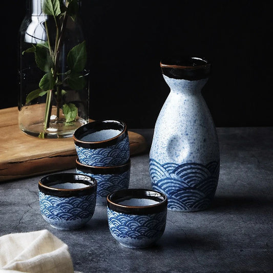 Japanisches Sake-Set aus Keramik (Flasche und Becher) – Haushalts-Weinseparator, Baijiu-Becher, Restaurant-Weinutensilien, Umzugsgeschenk