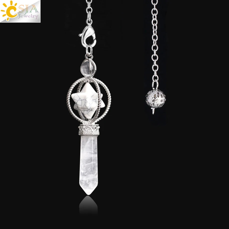 CSJA Esoterik Kristallpendel für Wünschelpen, Weissagung, Pendel, Merkaba, Naturstein-Anhänger, klarer Quarz, rote Bronze, G930